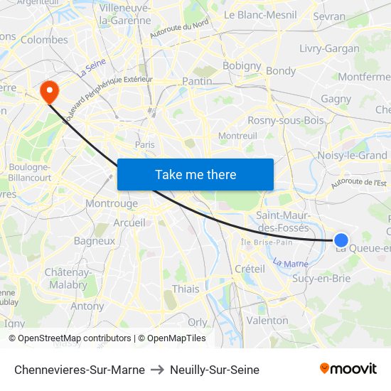 Chennevieres-Sur-Marne to Neuilly-Sur-Seine map