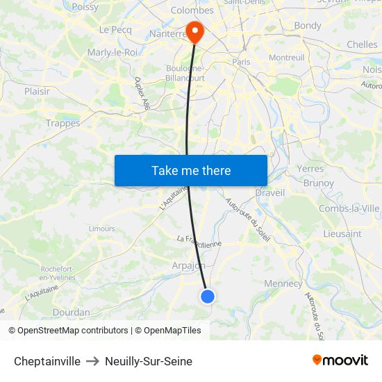 Cheptainville to Neuilly-Sur-Seine map