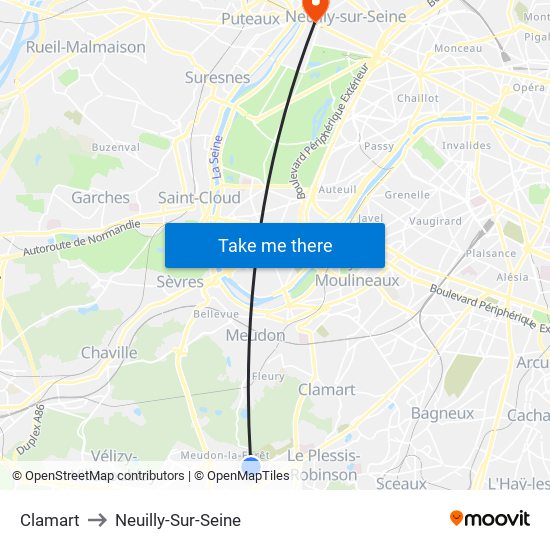 Clamart to Neuilly-Sur-Seine map