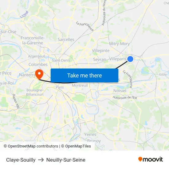 Claye-Souilly to Neuilly-Sur-Seine map