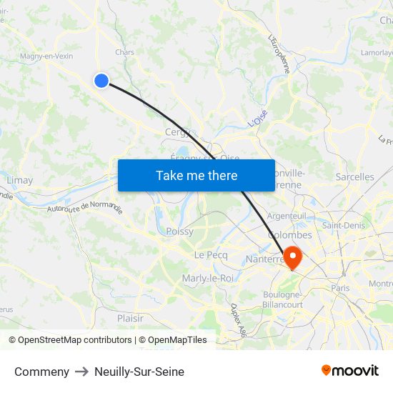 Commeny to Neuilly-Sur-Seine map