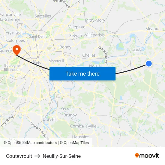 Coutevroult to Neuilly-Sur-Seine map
