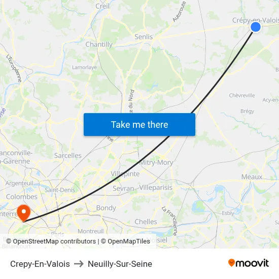 Crepy-En-Valois to Neuilly-Sur-Seine map