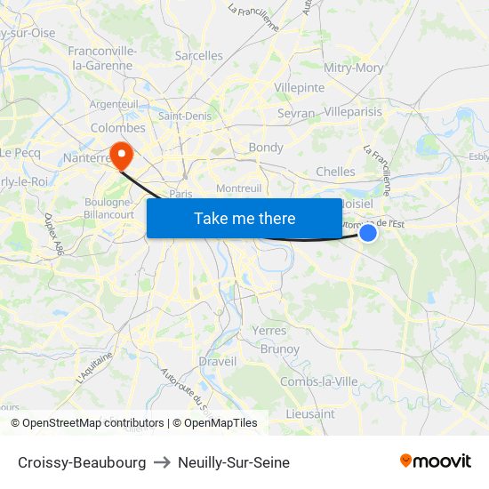 Croissy-Beaubourg to Neuilly-Sur-Seine map