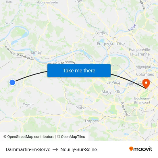 Dammartin-En-Serve to Neuilly-Sur-Seine map