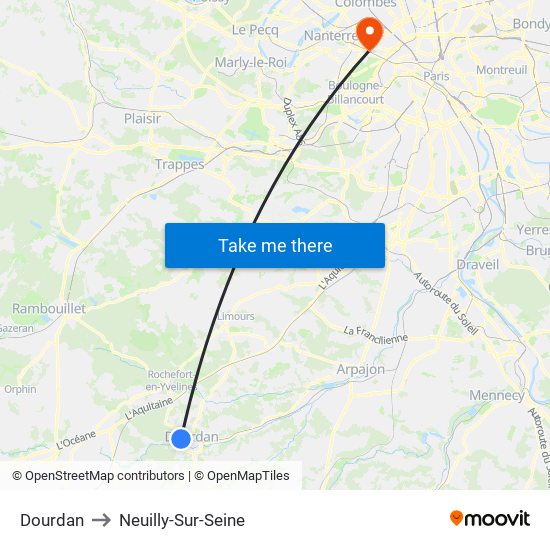 Dourdan to Neuilly-Sur-Seine map