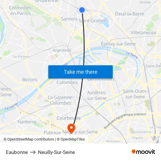 Eaubonne to Neuilly-Sur-Seine map