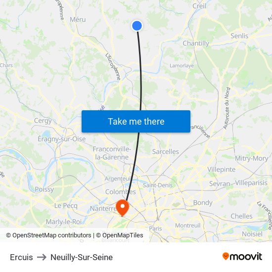 Ercuis to Neuilly-Sur-Seine map