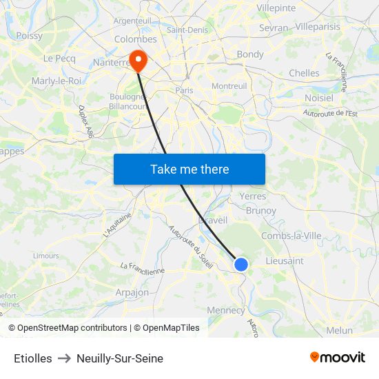 Etiolles to Neuilly-Sur-Seine map