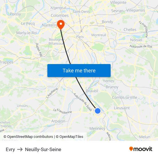 Evry to Neuilly-Sur-Seine map