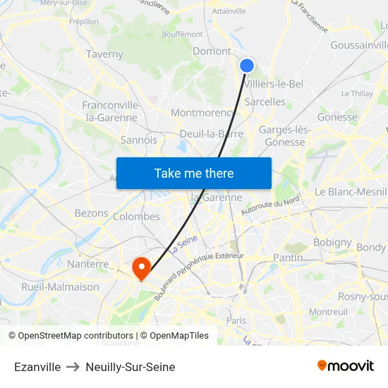 Ezanville to Neuilly-Sur-Seine map