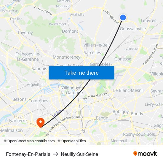 Fontenay-En-Parisis to Neuilly-Sur-Seine map