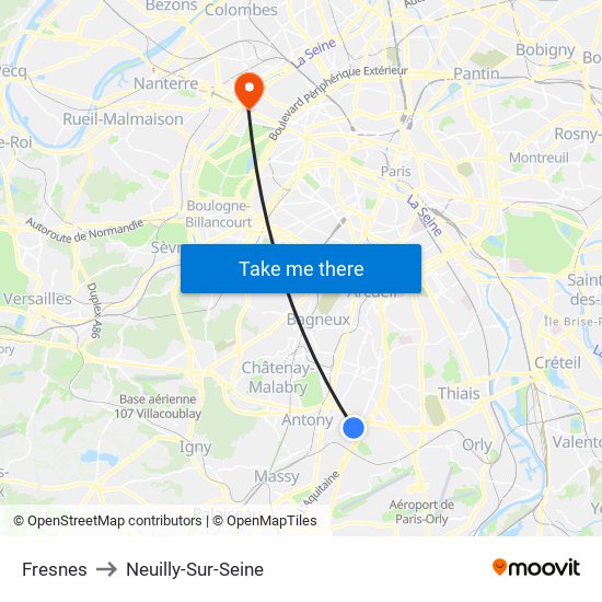 Fresnes to Neuilly-Sur-Seine map