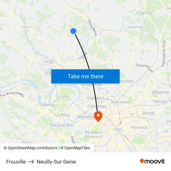 Frouville to Neuilly-Sur-Seine map