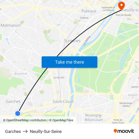 Garches to Neuilly-Sur-Seine map