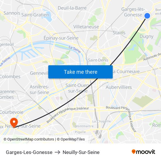 Garges-Les-Gonesse to Neuilly-Sur-Seine map