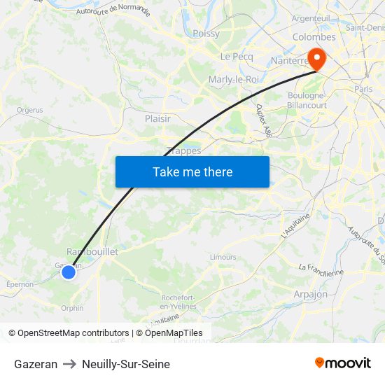 Gazeran to Neuilly-Sur-Seine map