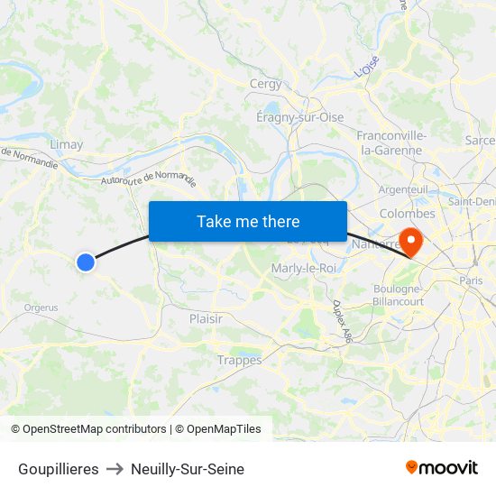 Goupillieres to Neuilly-Sur-Seine map