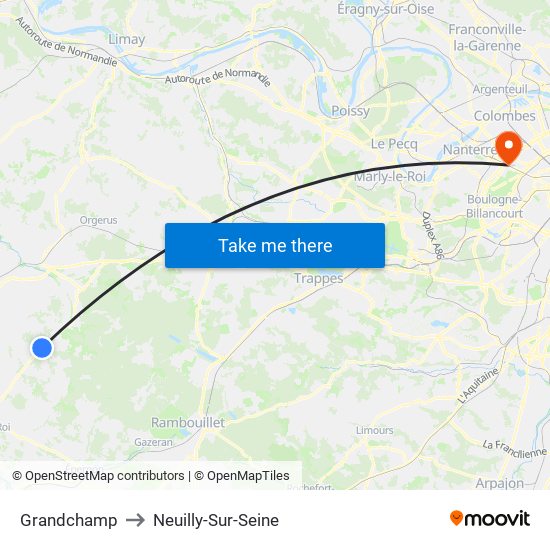 Grandchamp to Neuilly-Sur-Seine map