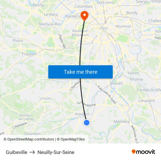 Guibeville to Neuilly-Sur-Seine map