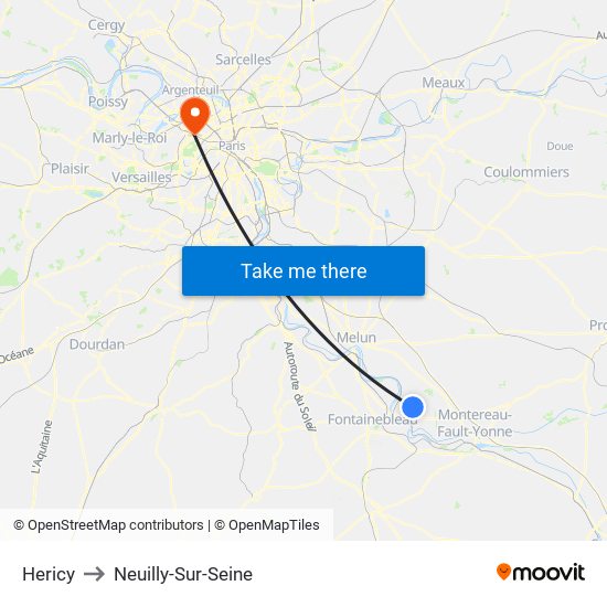 Hericy to Neuilly-Sur-Seine map