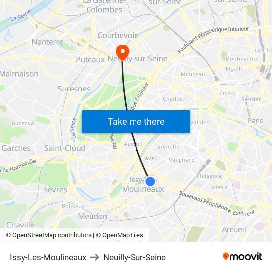 Issy-Les-Moulineaux to Neuilly-Sur-Seine map