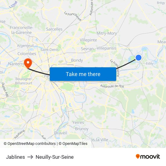 Jablines to Neuilly-Sur-Seine map