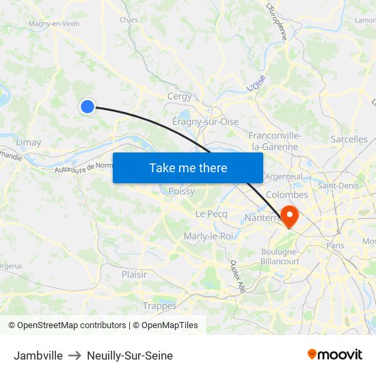 Jambville to Neuilly-Sur-Seine map