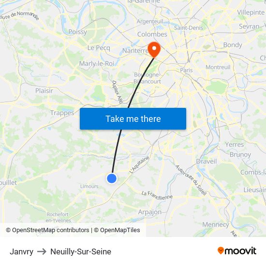 Janvry to Neuilly-Sur-Seine map