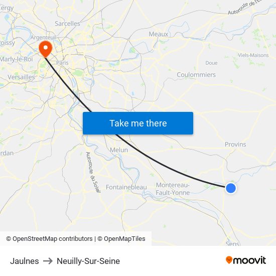 Jaulnes to Neuilly-Sur-Seine map