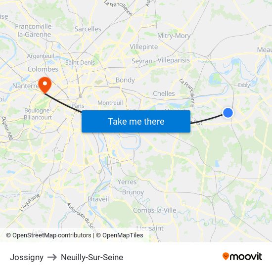 Jossigny to Neuilly-Sur-Seine map