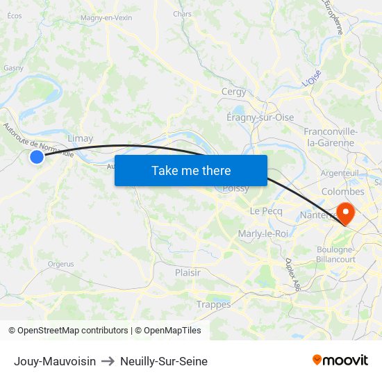 Jouy-Mauvoisin to Neuilly-Sur-Seine map