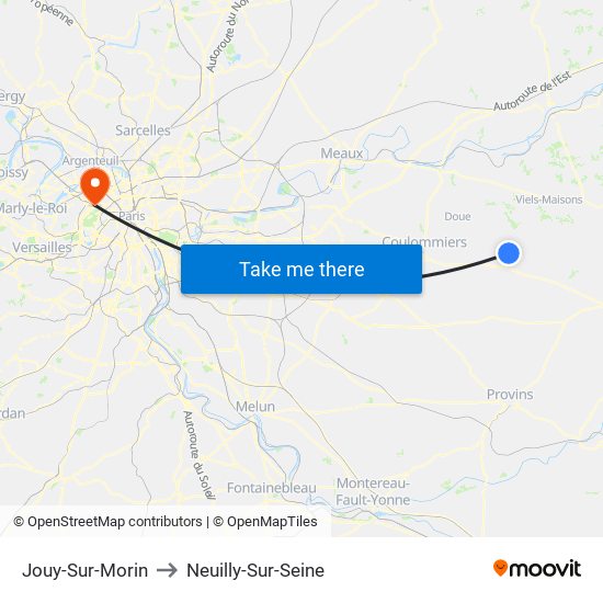 Jouy-Sur-Morin to Neuilly-Sur-Seine map