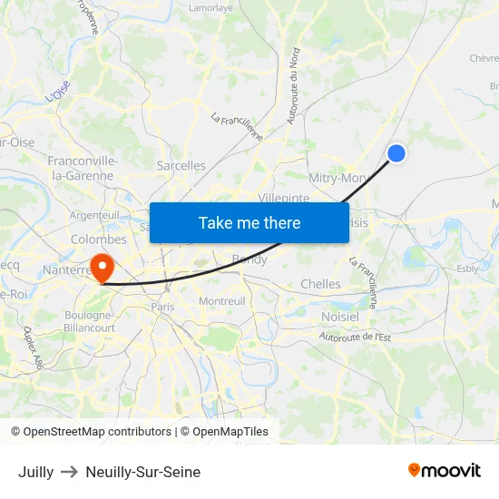 Juilly to Neuilly-Sur-Seine map
