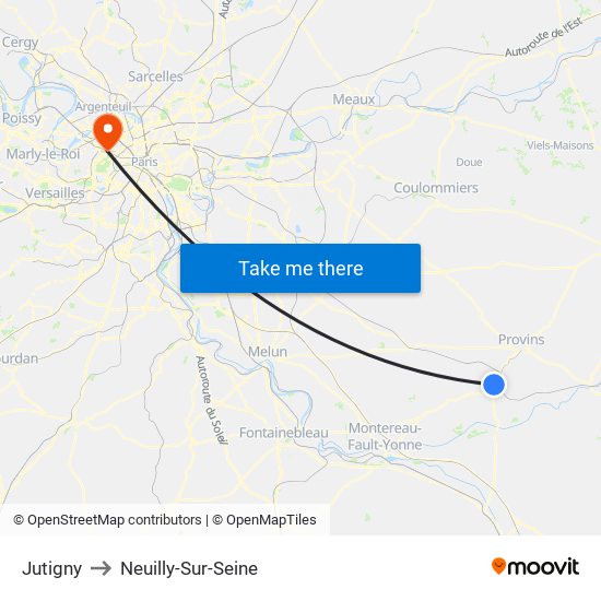 Jutigny to Neuilly-Sur-Seine map