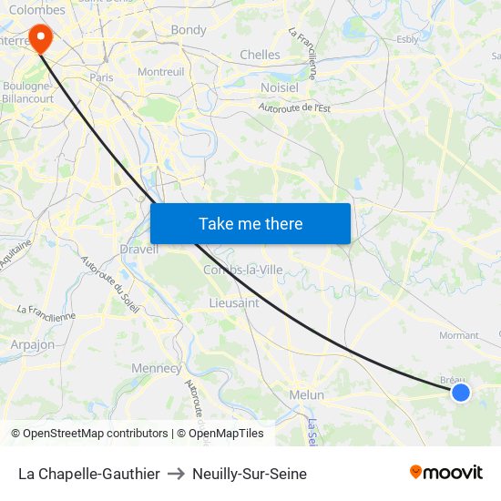 La Chapelle-Gauthier to Neuilly-Sur-Seine map