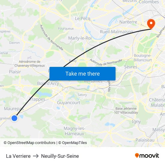 La Verriere to Neuilly-Sur-Seine map