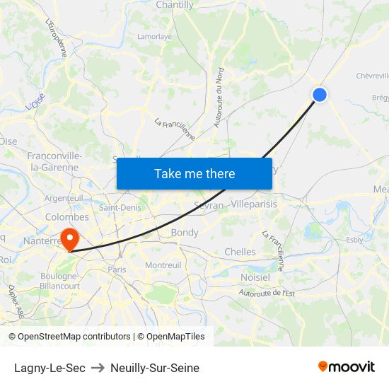 Lagny-Le-Sec to Neuilly-Sur-Seine map