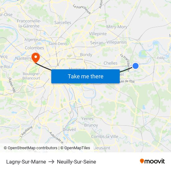 Lagny-Sur-Marne to Neuilly-Sur-Seine map