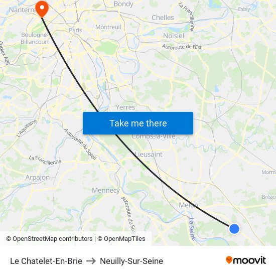 Le Chatelet-En-Brie to Neuilly-Sur-Seine map