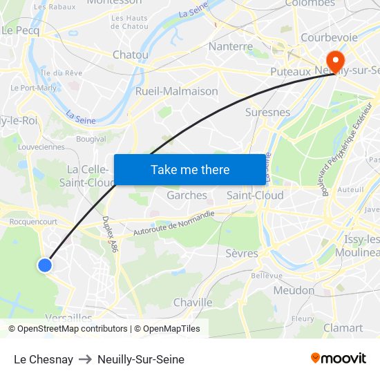 Le Chesnay to Neuilly-Sur-Seine map