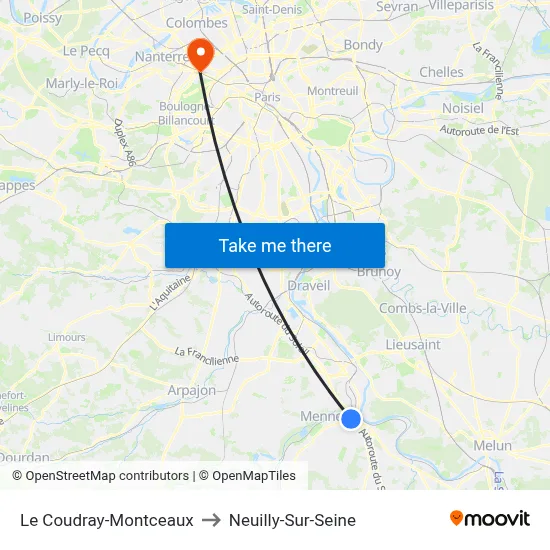 Le Coudray-Montceaux to Neuilly-Sur-Seine map