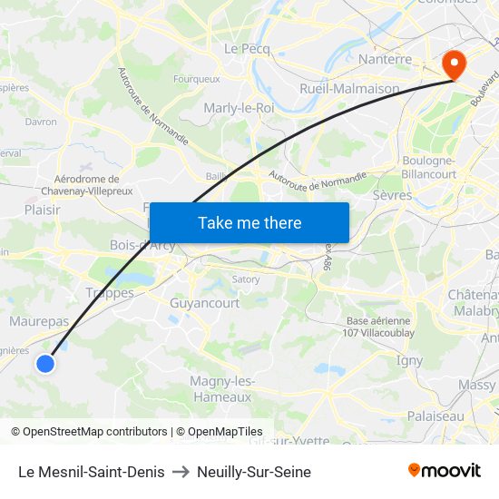 Le Mesnil-Saint-Denis to Neuilly-Sur-Seine map