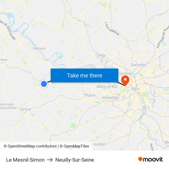 Le Mesnil-Simon to Neuilly-Sur-Seine map