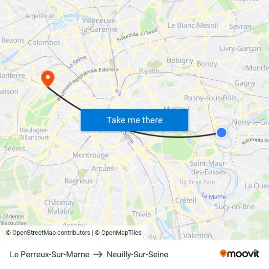 Le Perreux-Sur-Marne to Neuilly-Sur-Seine map