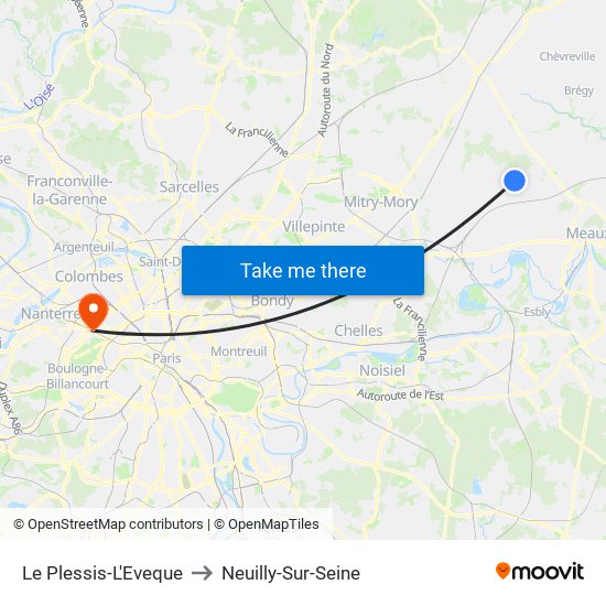 Le Plessis-L'Eveque to Neuilly-Sur-Seine map