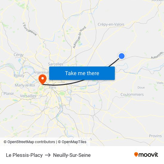 Le Plessis-Placy to Neuilly-Sur-Seine map