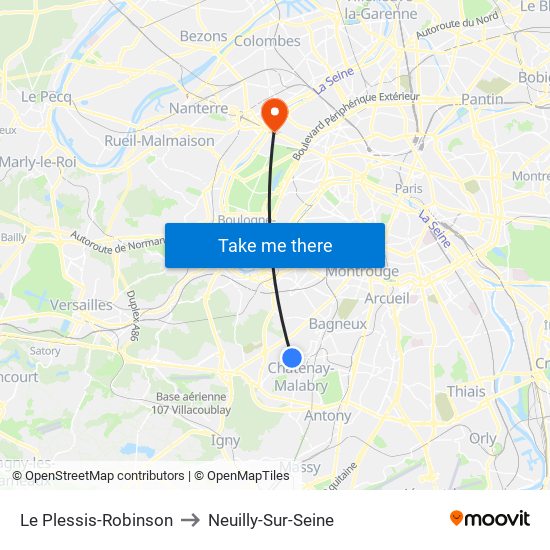 Le Plessis-Robinson to Neuilly-Sur-Seine map