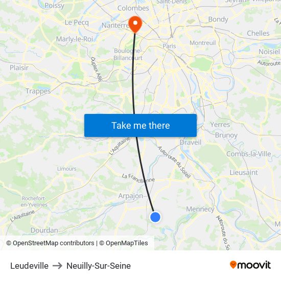 Leudeville to Neuilly-Sur-Seine map