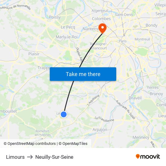 Limours to Neuilly-Sur-Seine map